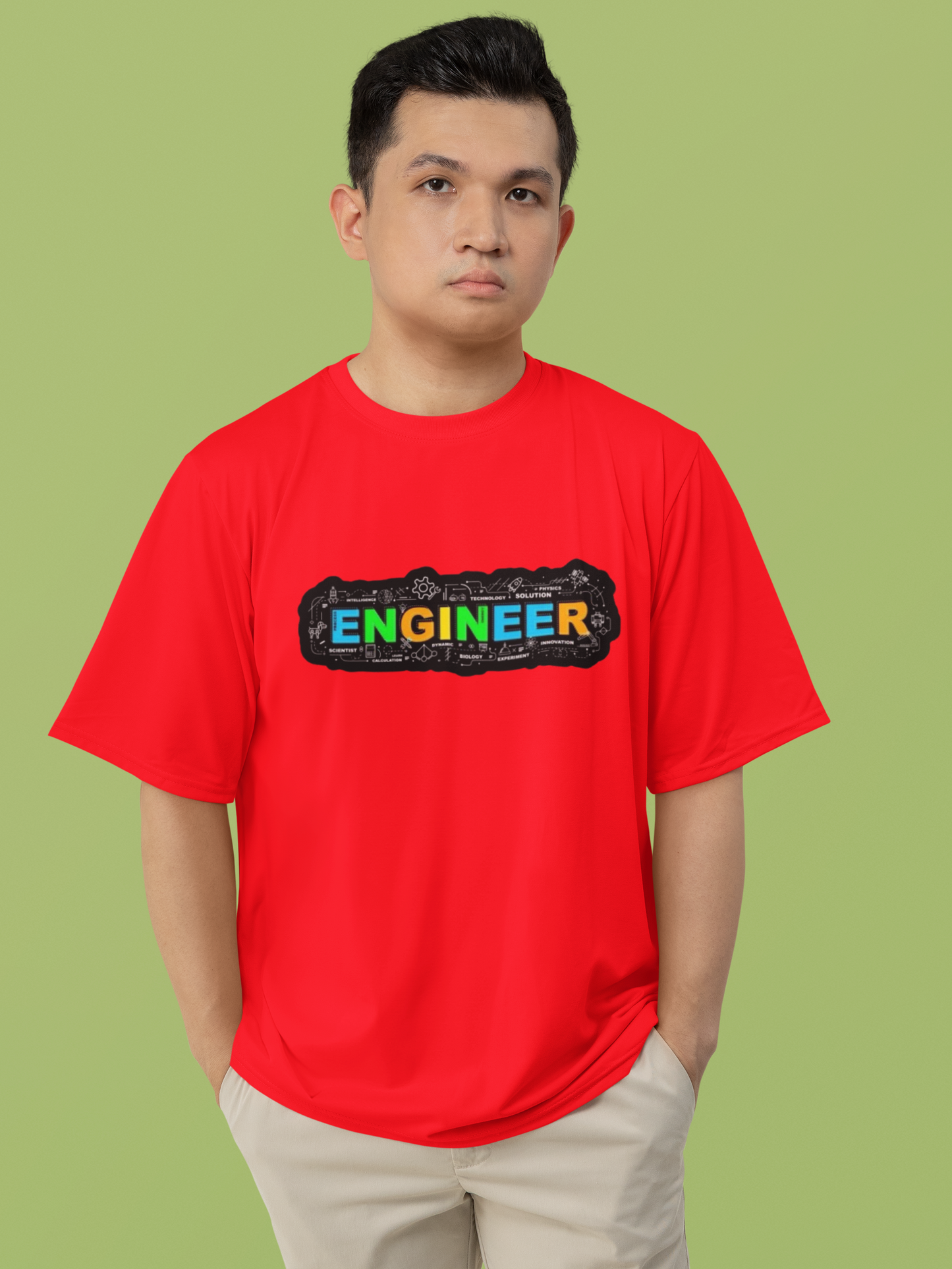 Men's Neon Yellow “ENGINEER” Graphic T-Shirt – Tech-Inspired Casual Wear