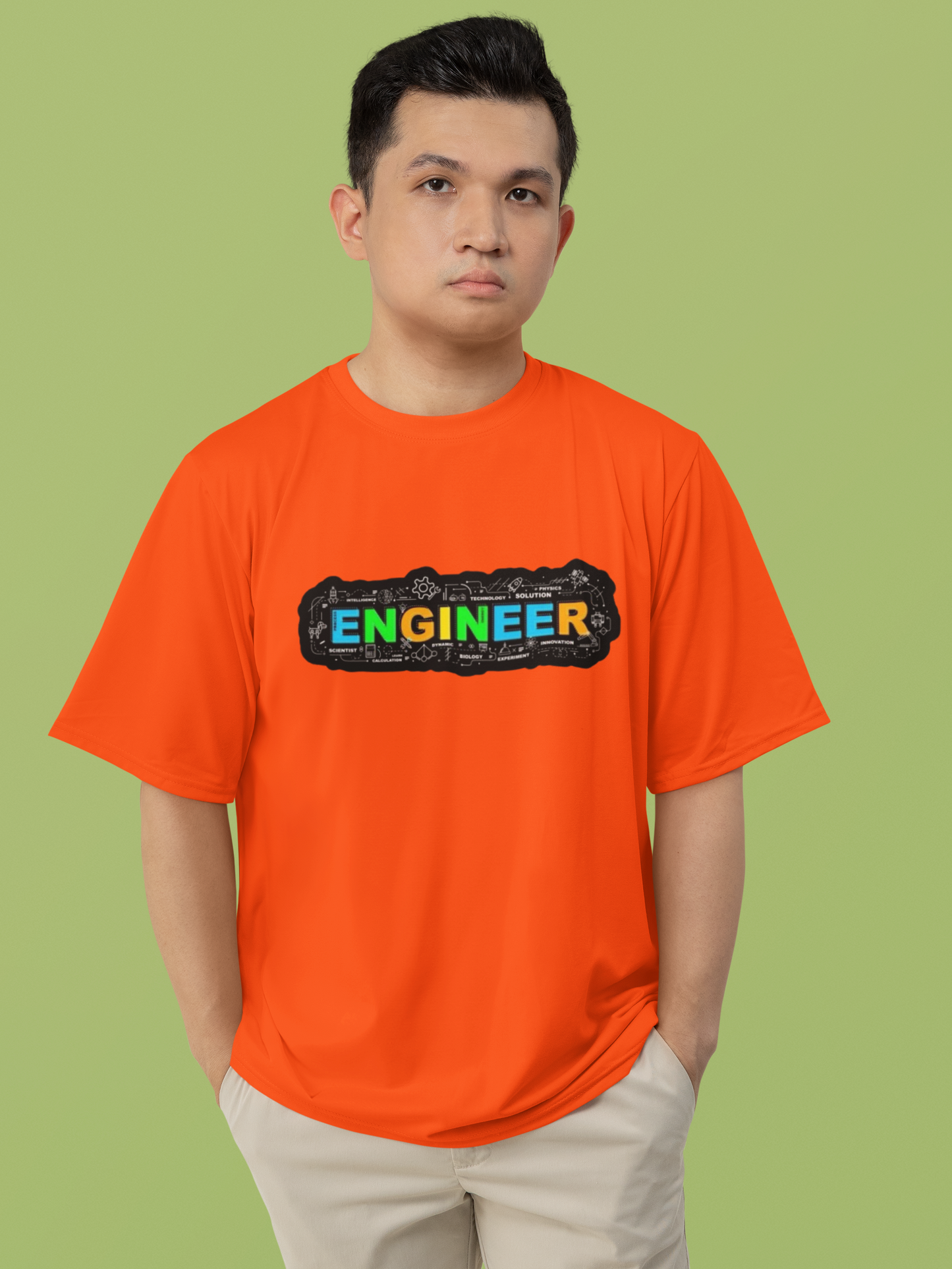 Men's Neon Yellow “ENGINEER” Graphic T-Shirt – Tech-Inspired Casual Wear