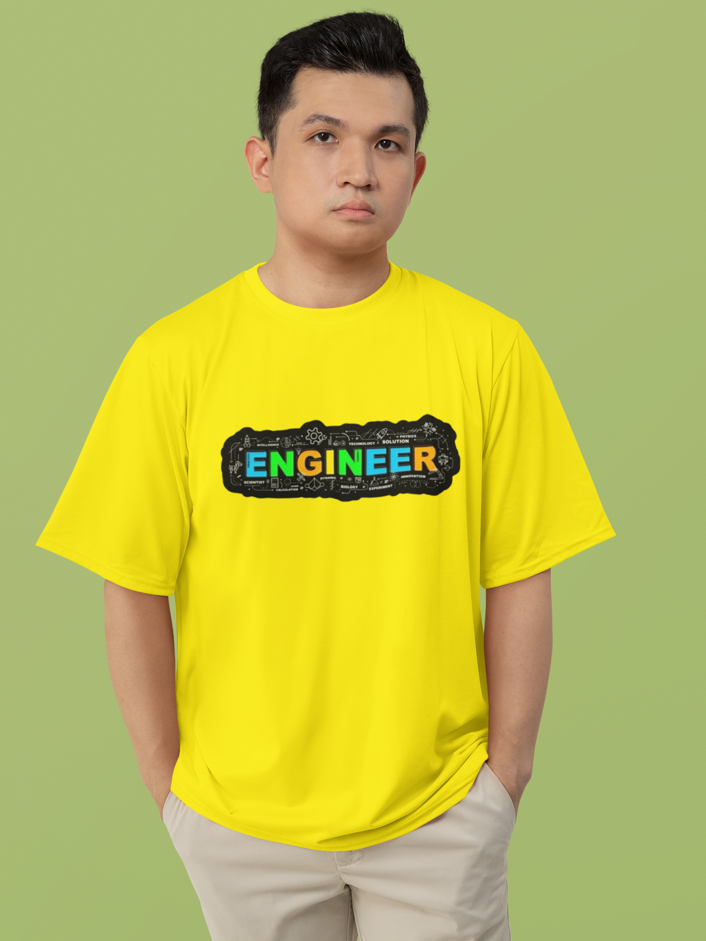 Men's Neon Yellow “ENGINEER” Graphic T-Shirt – Tech-Inspired Casual Wear