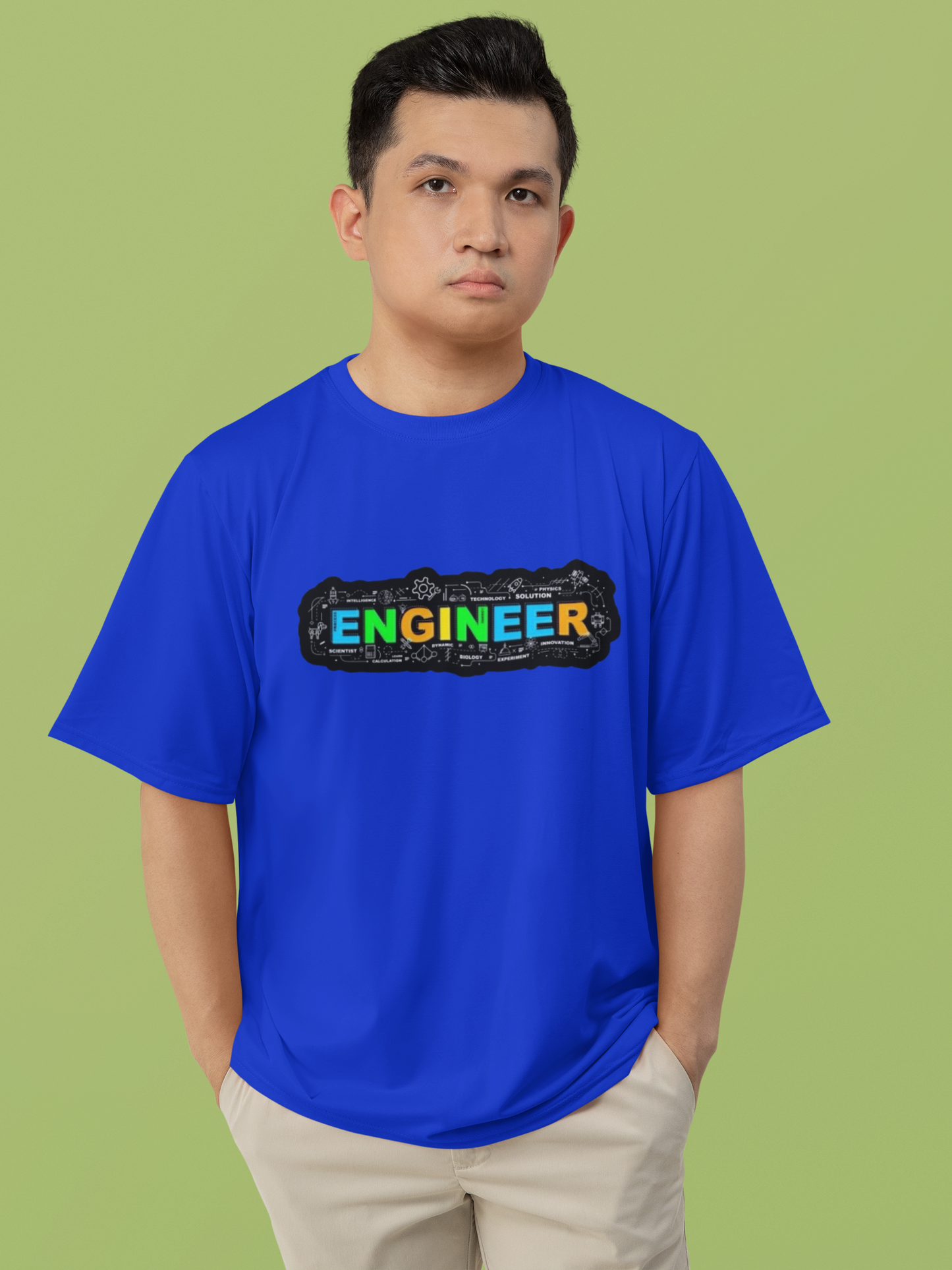 Men's Neon Yellow “ENGINEER” Graphic T-Shirt – Tech-Inspired Casual Wear