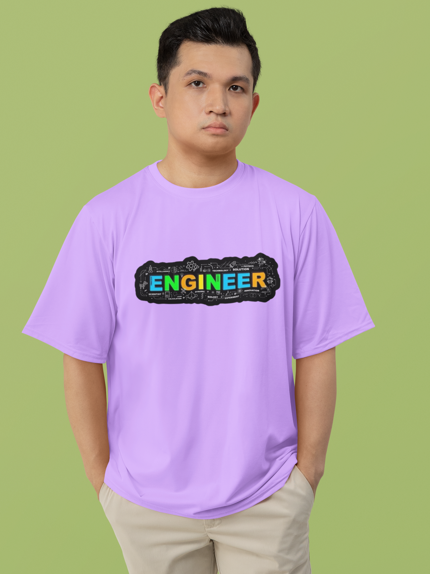 Men's Neon Yellow “ENGINEER” Graphic T-Shirt – Tech-Inspired Casual Wear