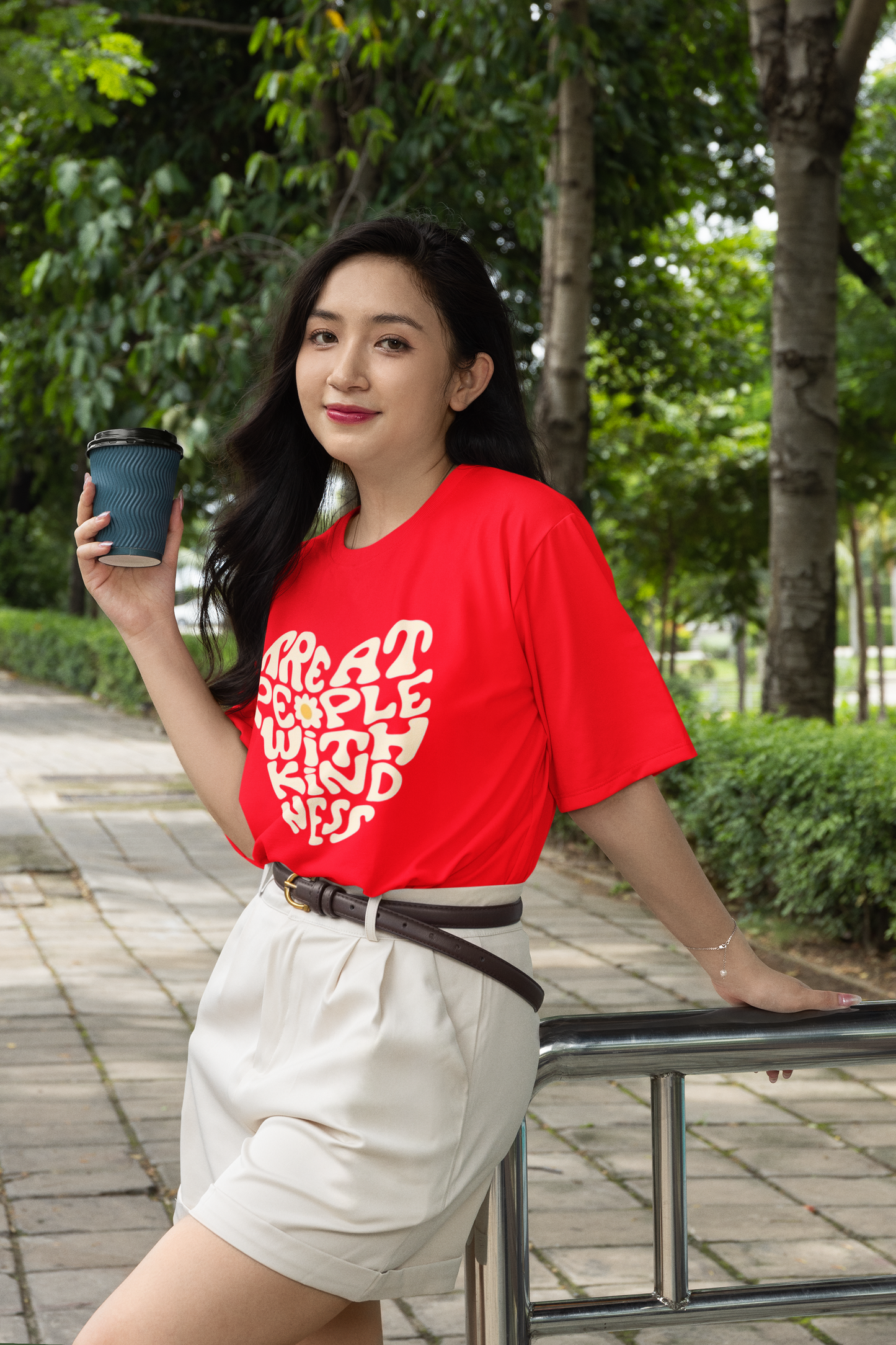 Women’s Red “Treat People With Kindness” Graphic T-Shirt