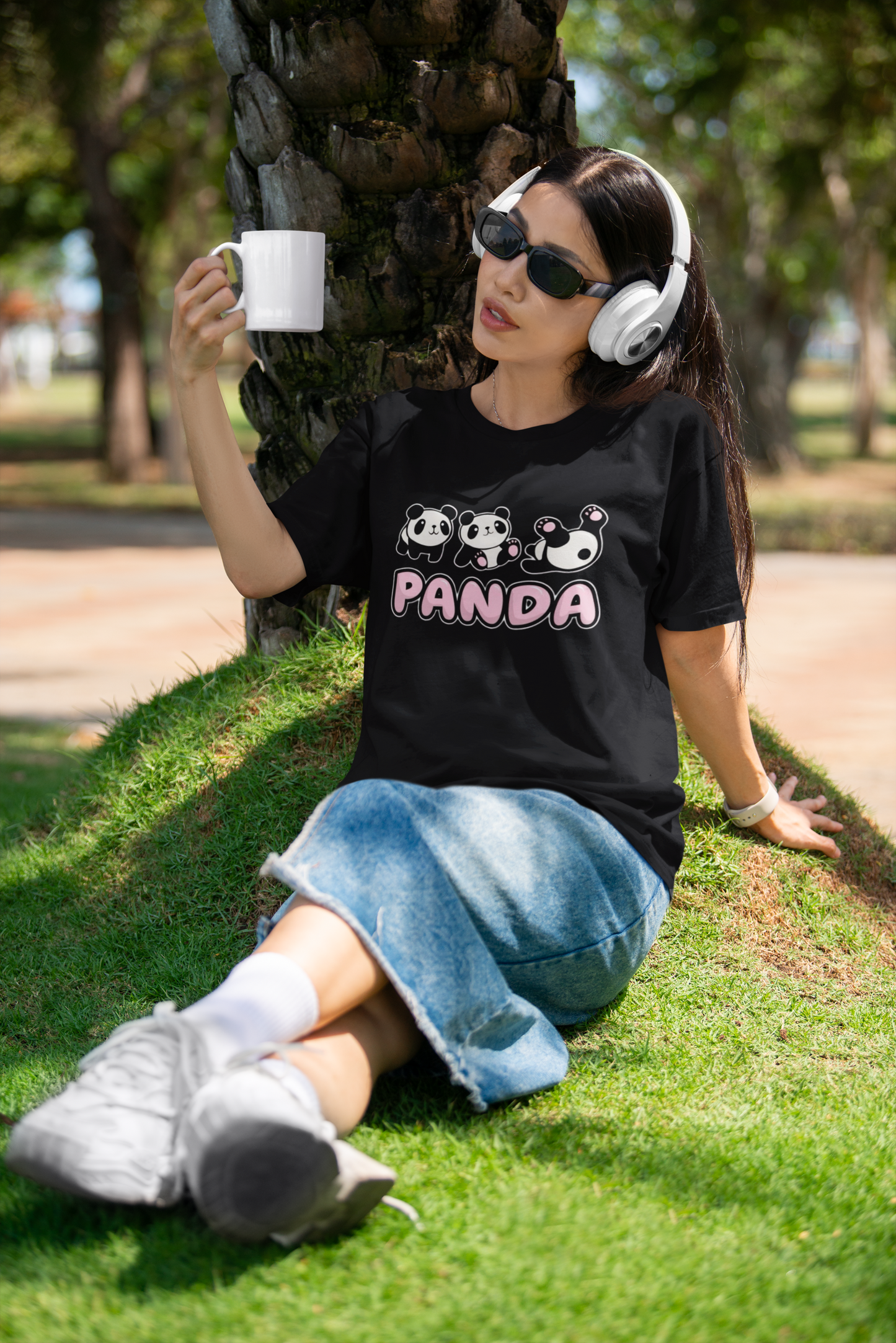 Women’s White “Panda” Cute Cartoon Graphic T-Shirt