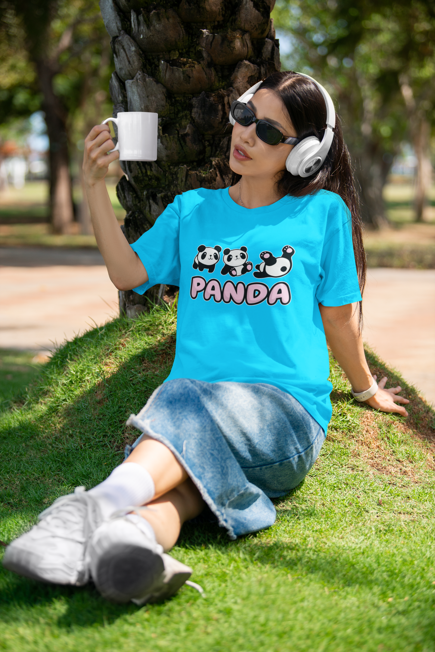 Women’s White “Panda” Cute Cartoon Graphic T-Shirt