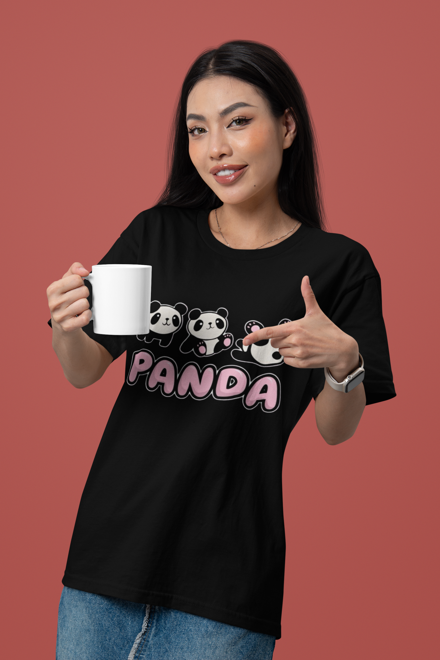 Women’s White “Panda” Cute Cartoon Graphic T-Shirt