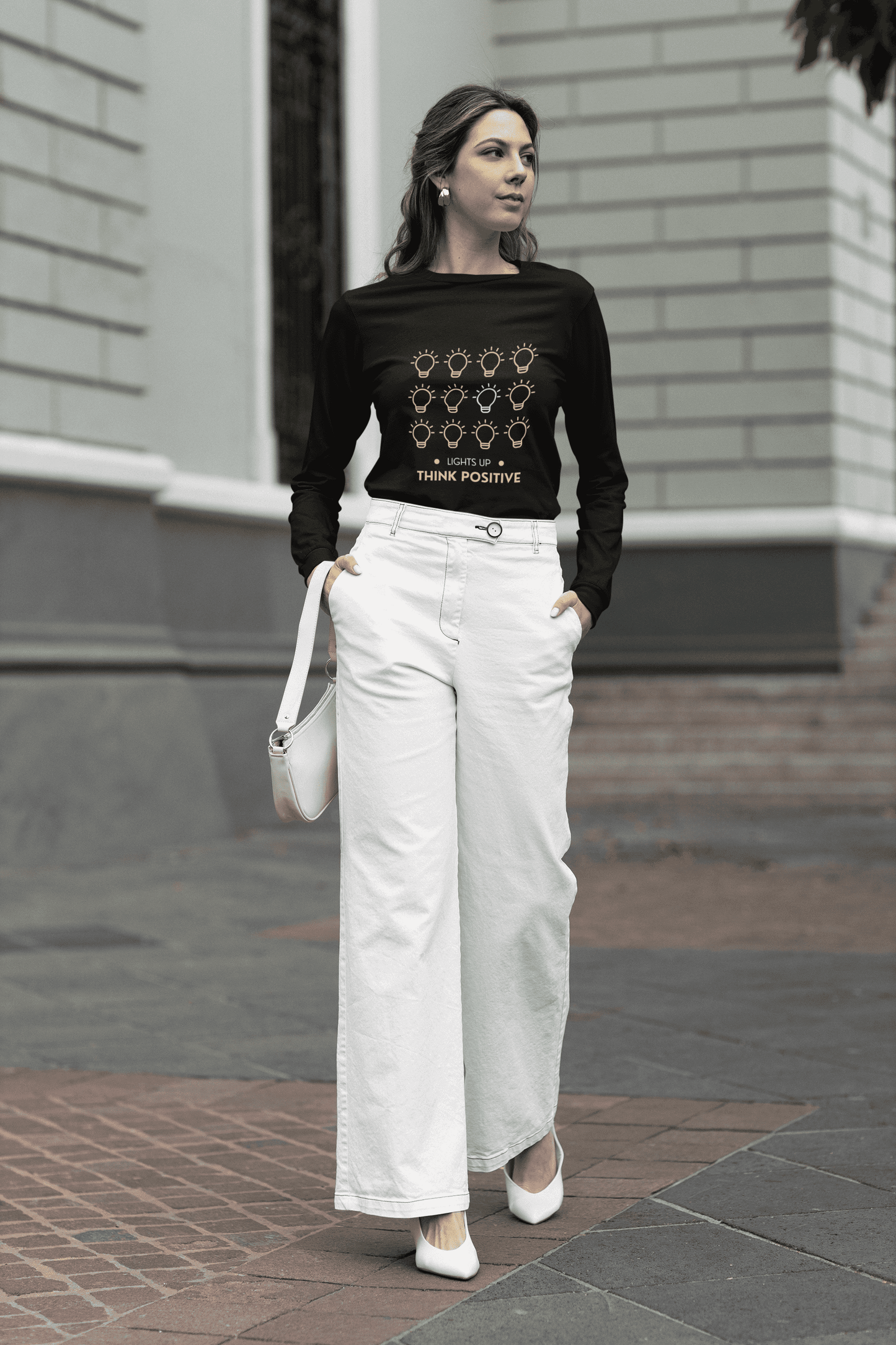 Graphic Print Long Sleeve T-Shirt, Black