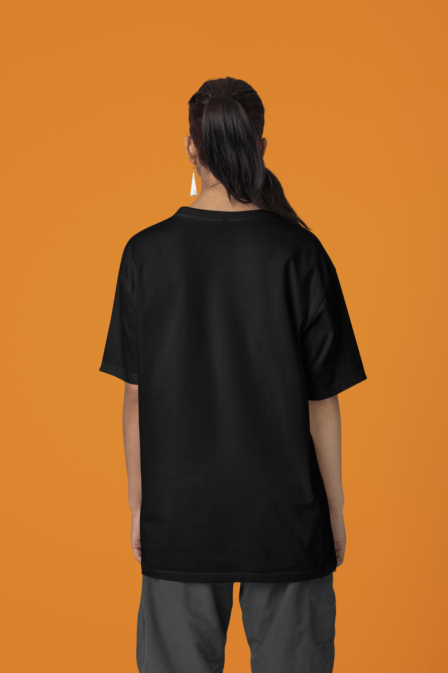Basic Solid Oversized Black Women's Cotton T-shirt