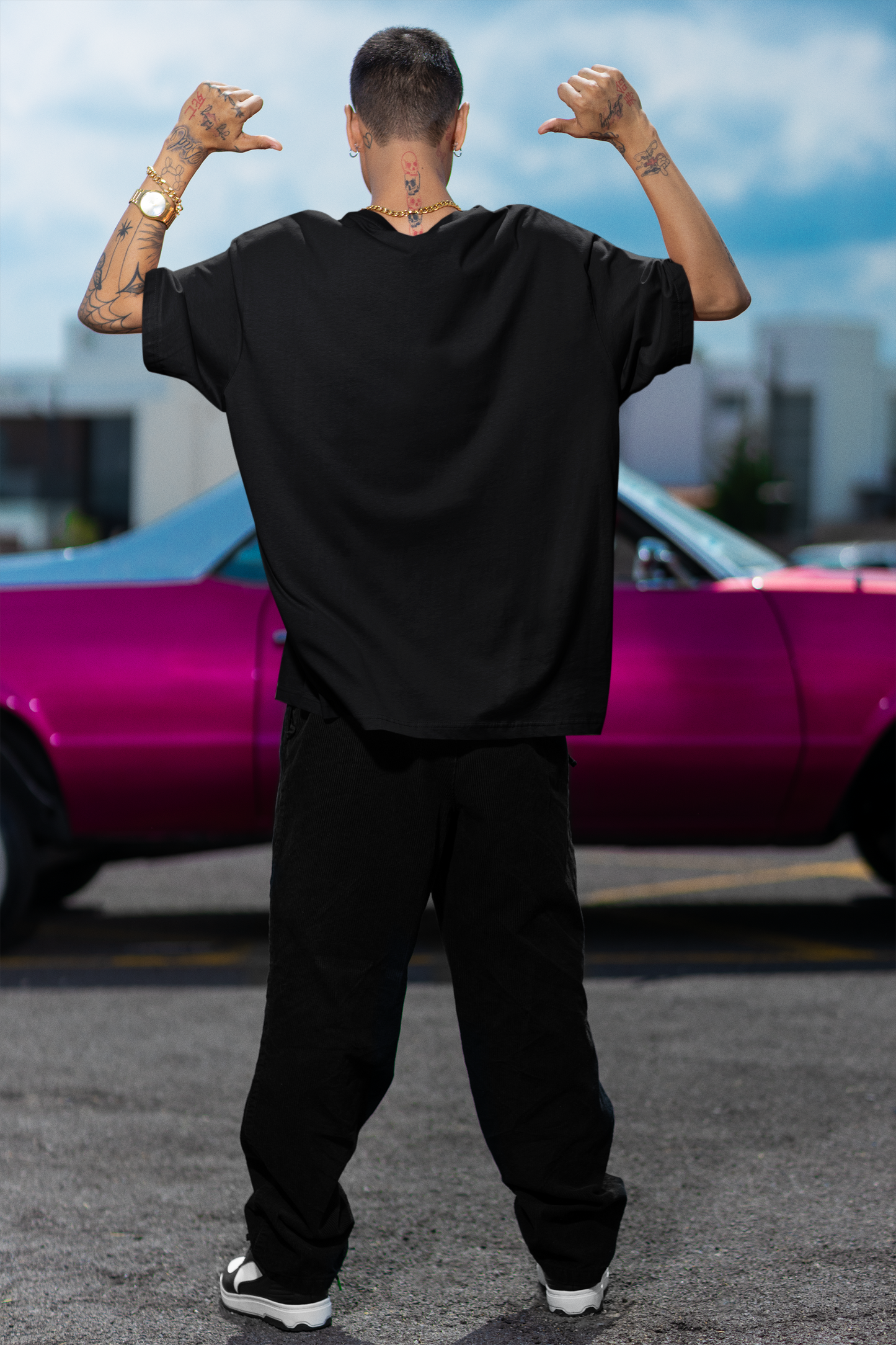 Basic Solid Oversized Men's Black Cotton T-shirt