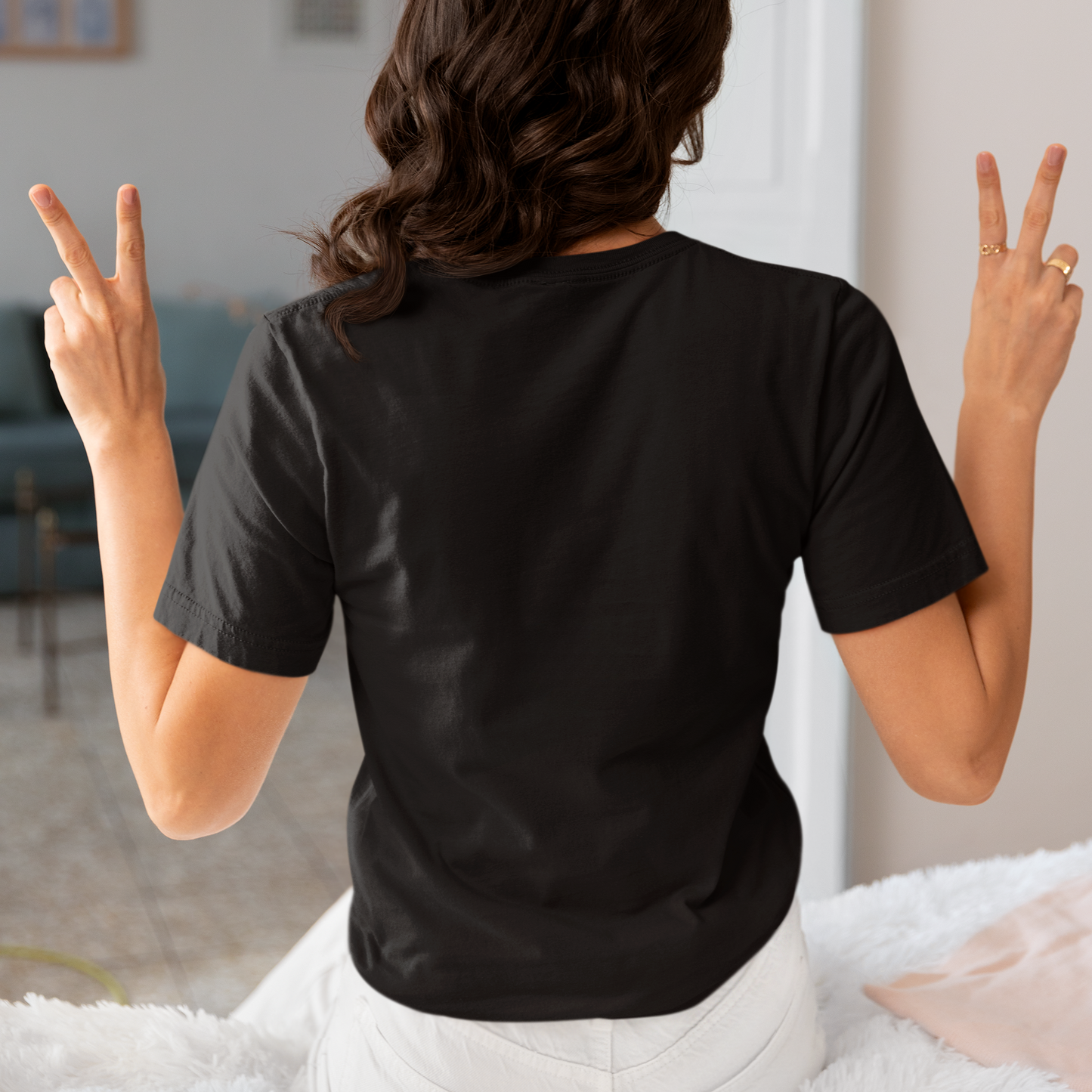Basic Plain Solid Regular Black Women's Cotton T-shirt