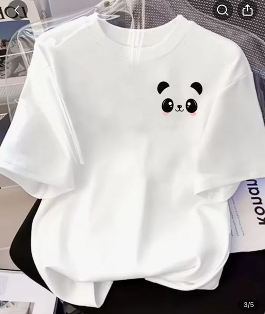 Minimal Panda Graphic White T-Shirt for Women