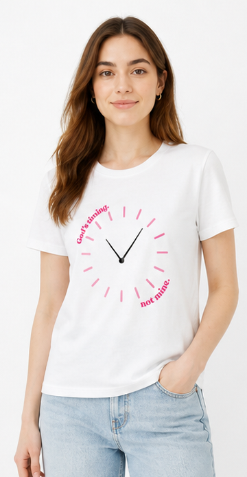 Pink Clock Graphic White T-Shirt for Women | Cute “Good Things Take Time” Aesthetic Tee by Pd Clori