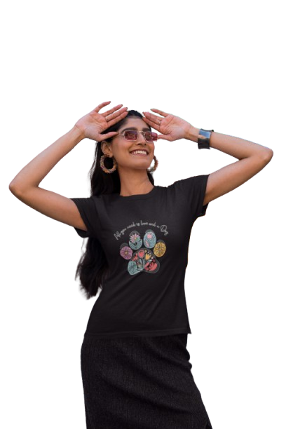 Pd Clori Positive Vibes Paw T-Shirt | Colorful Artistic Graphic Tee | Premium White Cotton T-Shirt