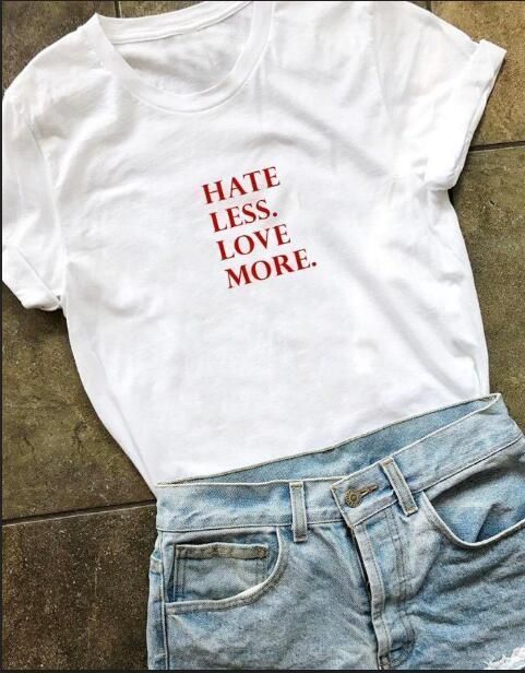 Minimal “Hate Less. Love More.” Graphic T-Shirt for Women | Soft Cotton Aesthetic Tee by Pd Clori