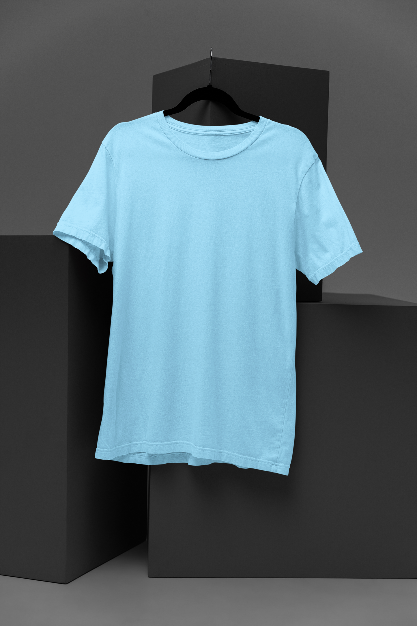 Basic Plain Solid Regular Light Blue Women's Cotton T-shirt