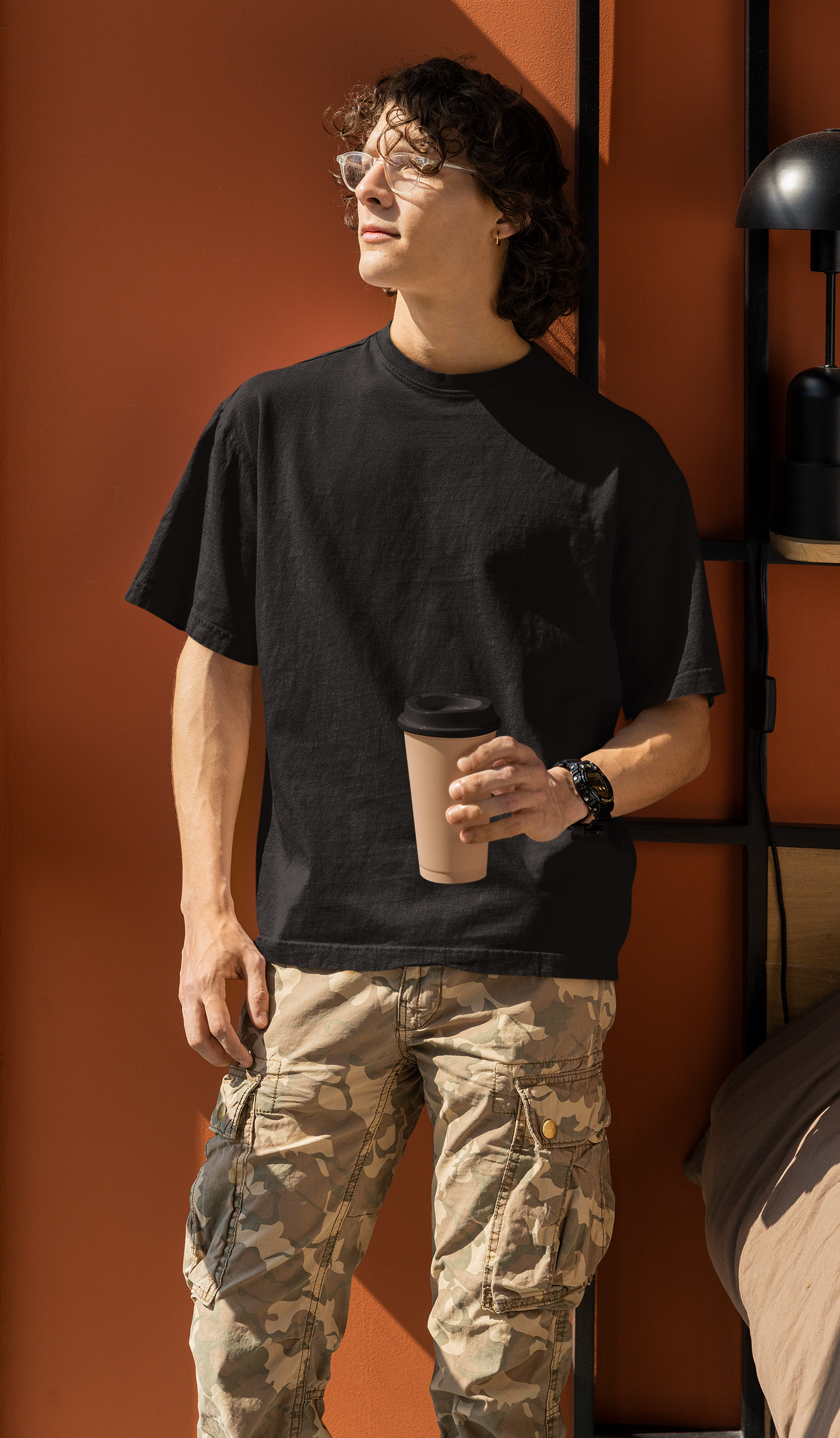 Basic Solid Oversized Men's Black Cotton T-shirt