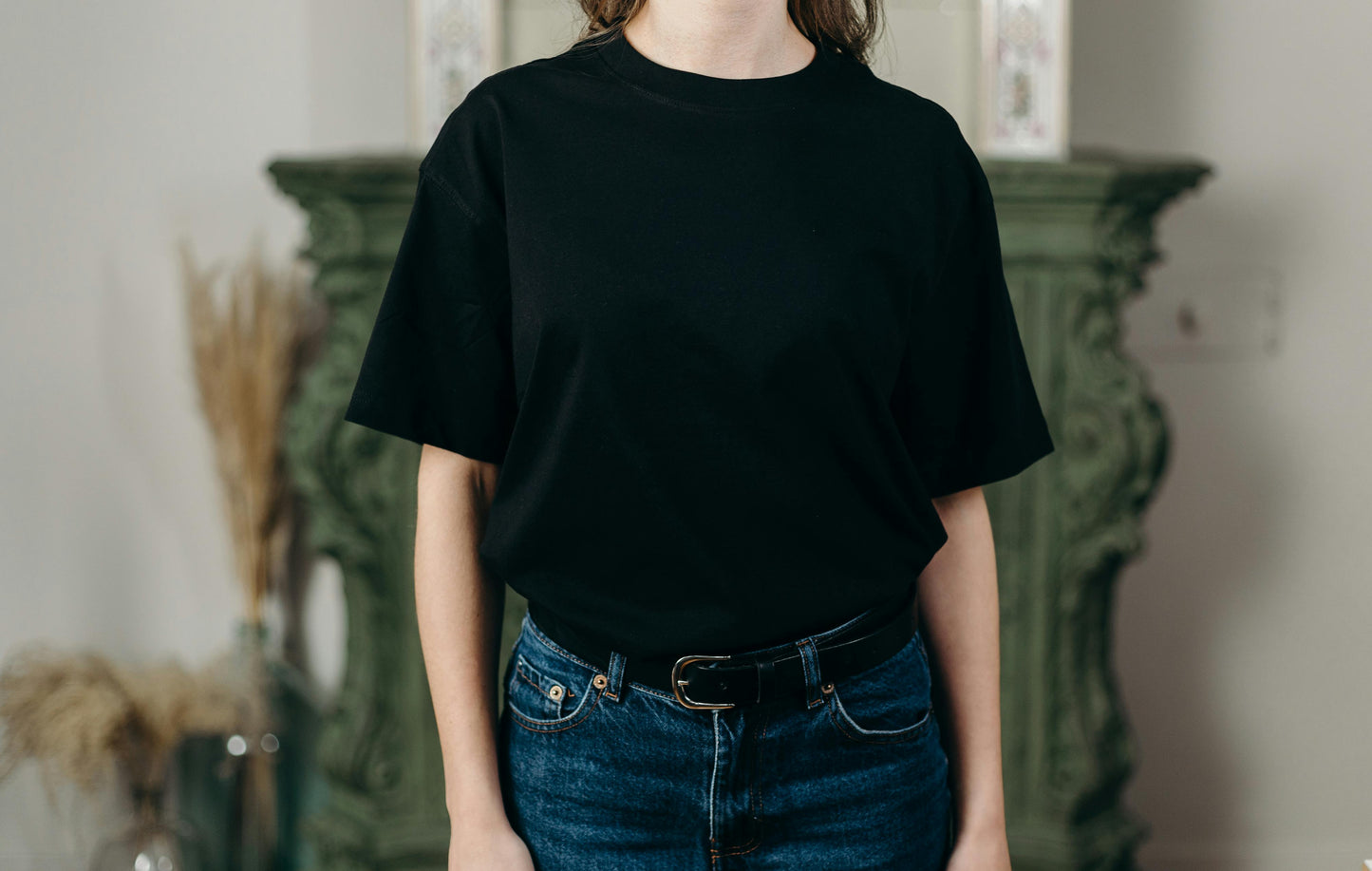 Basic Plain Solid Regular Black Women's Cotton T-shirt