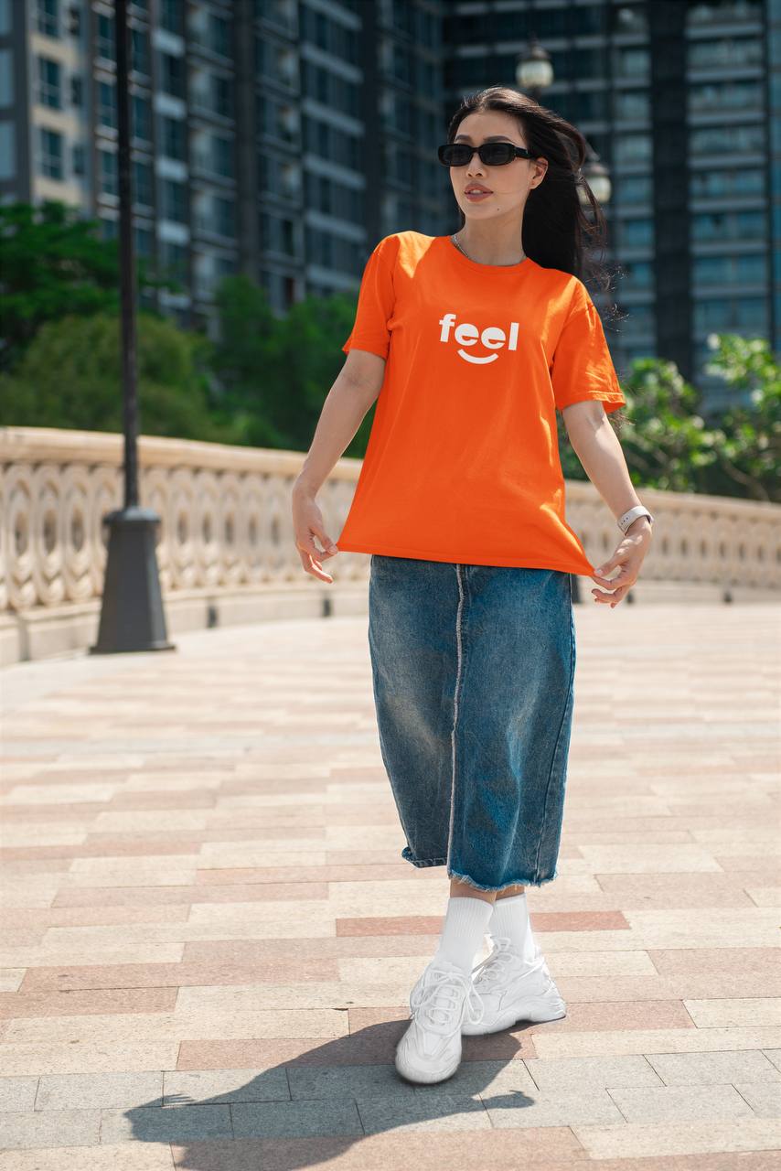 Women’s Casual Red “Feel” Printed T-Shirt