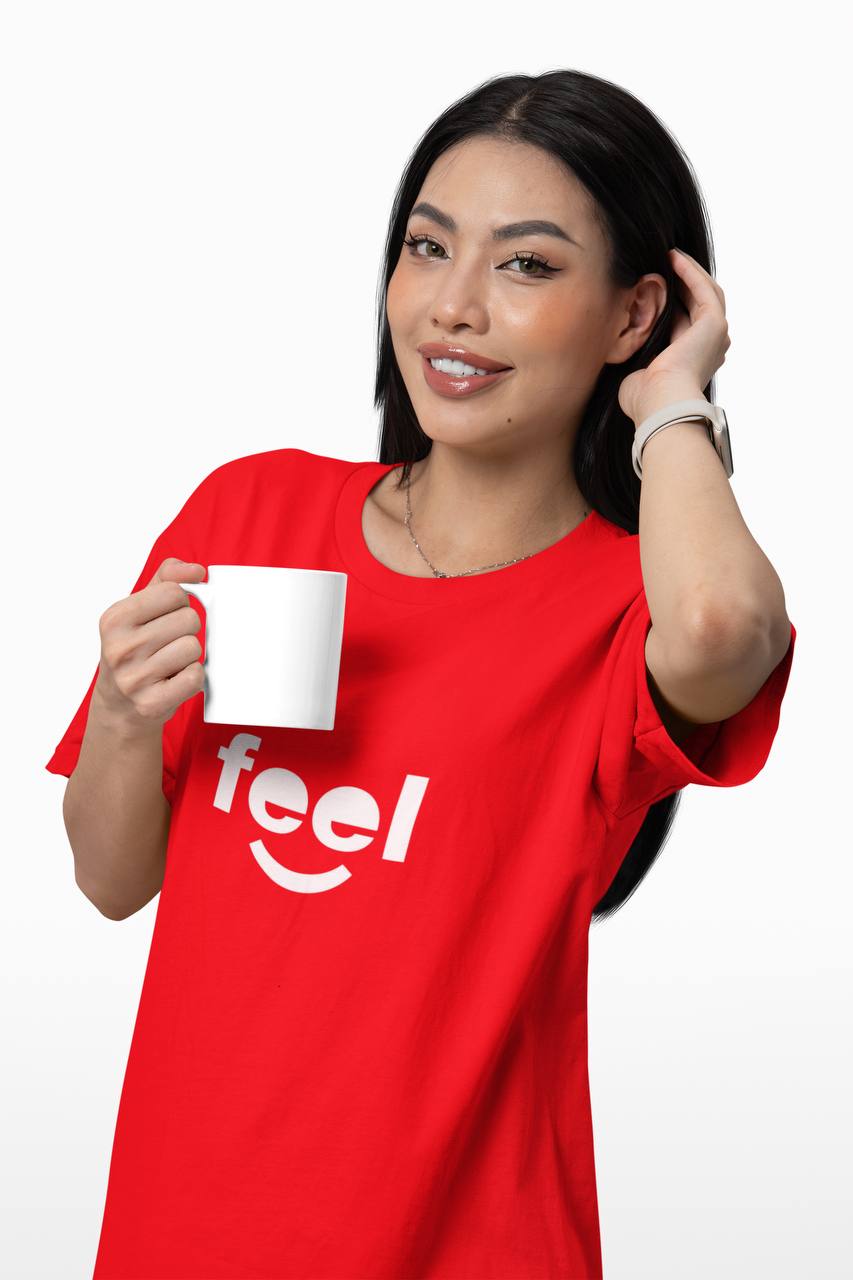 Women’s Casual Red “Feel” Printed T-Shirt