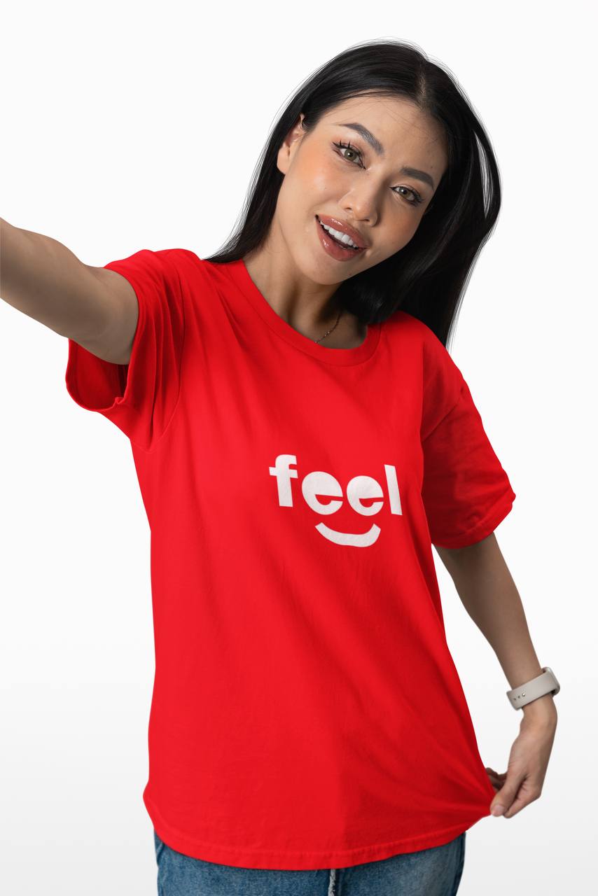 Women’s Casual Red “Feel” Printed T-Shirt
