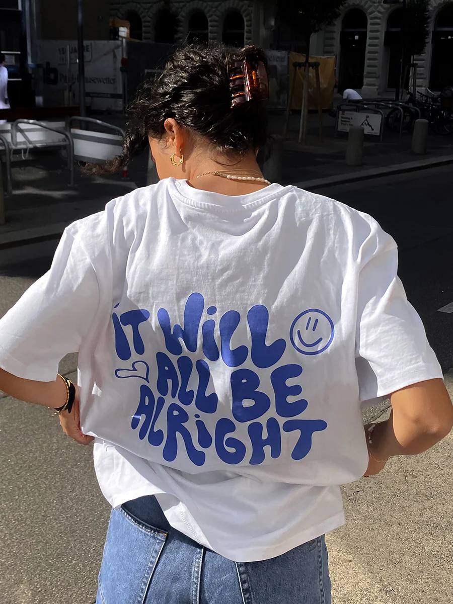 Oversized White T-Shirt with “It Will Be Alright” Graphic Print