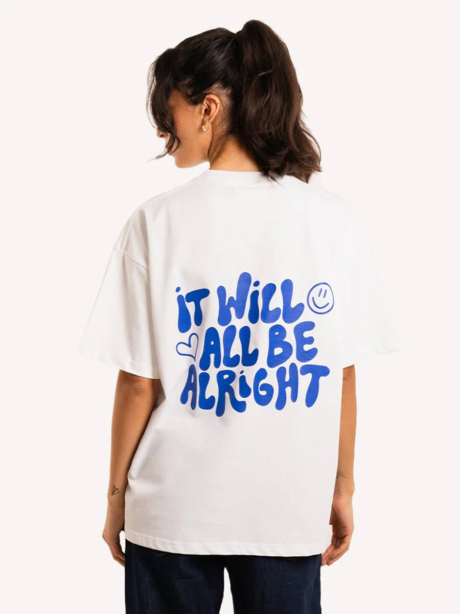 Oversized White T-Shirt with “It Will Be Alright” Graphic Print