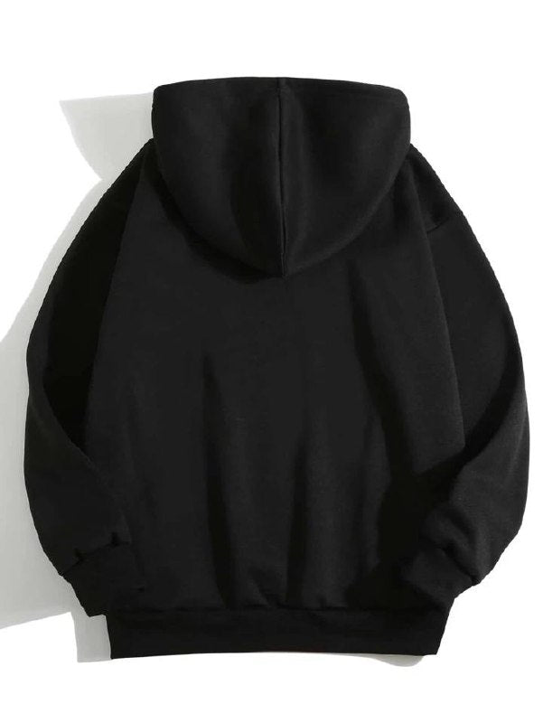 women' s black hooded sweatshirt with with graphic print ,cotton blend