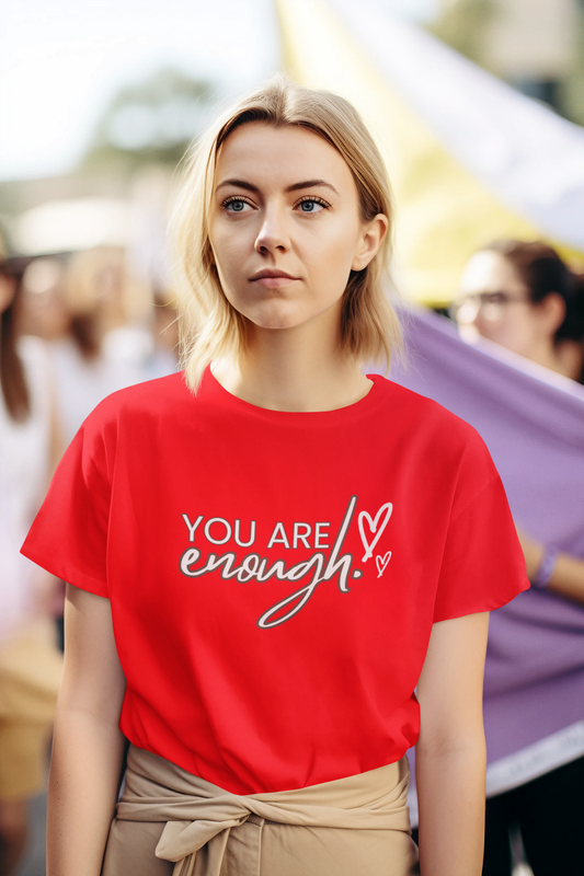 You Are Enough Cotton Bio-Washed Women’s T-Shirt – Inspirational Minimal Graphic Tee