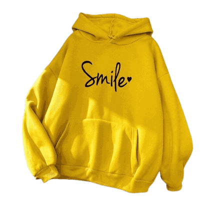 Smile Print Hoodie for Women, Yellow, Winter Wear