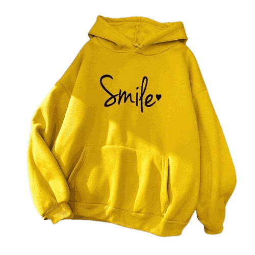 Smile Print Hoodie for Women, Yellow, Winter Wear