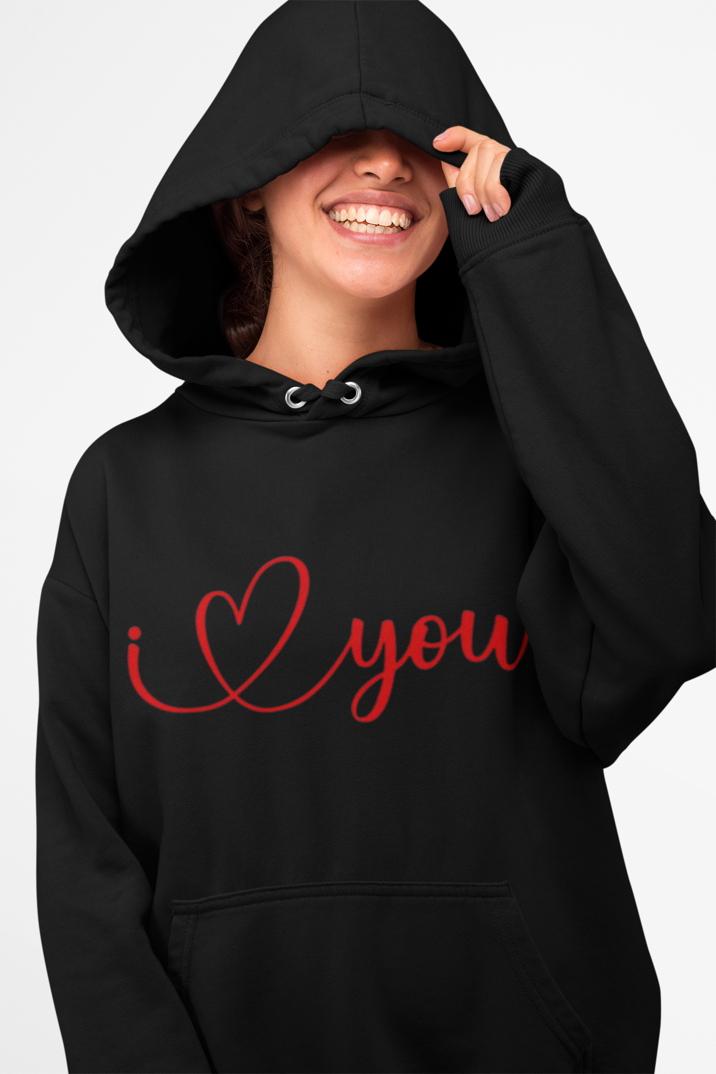 "I Love You" Embroidered Black Hoodie