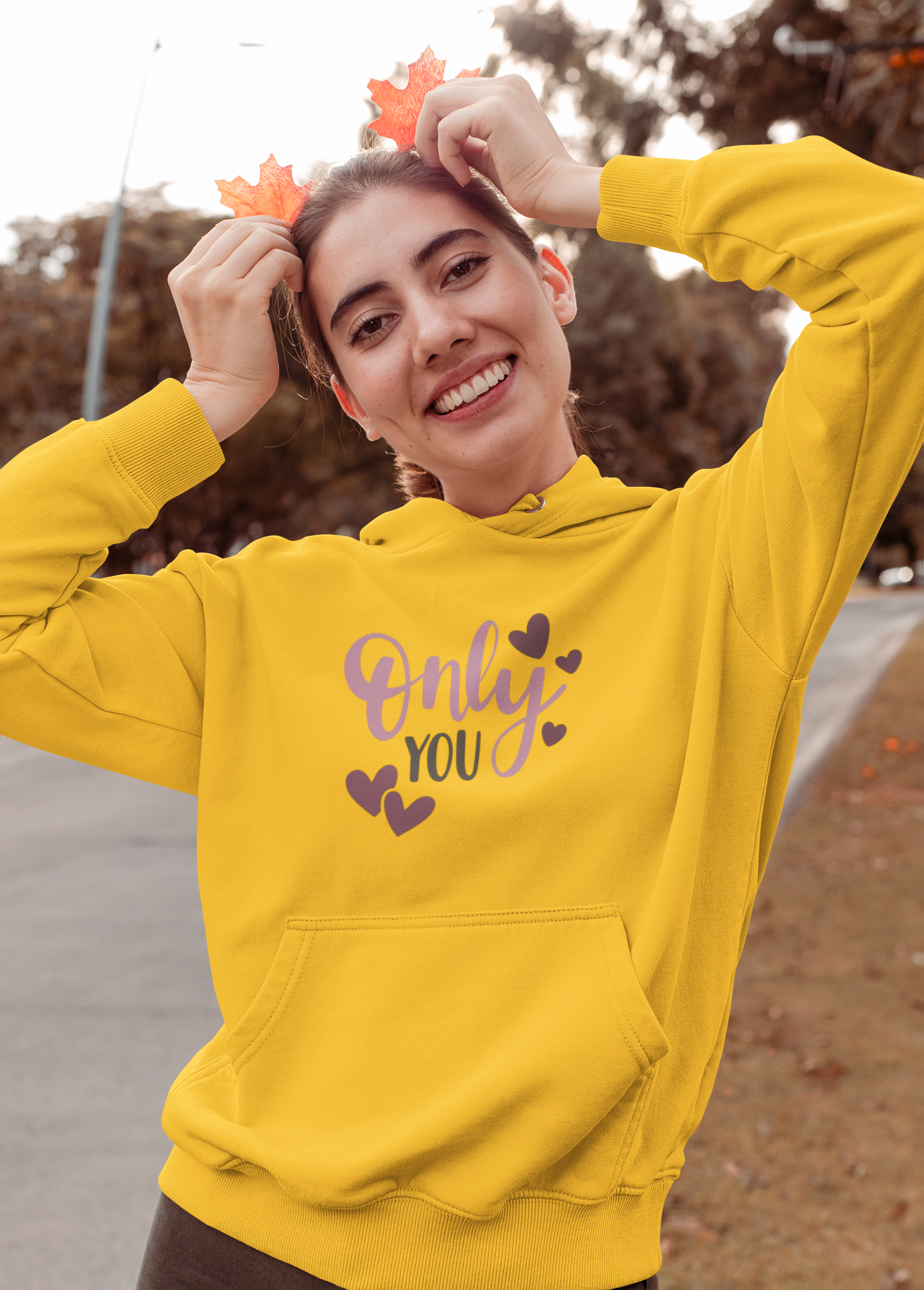 "Only You" Yellow Hoodie with Heart Design