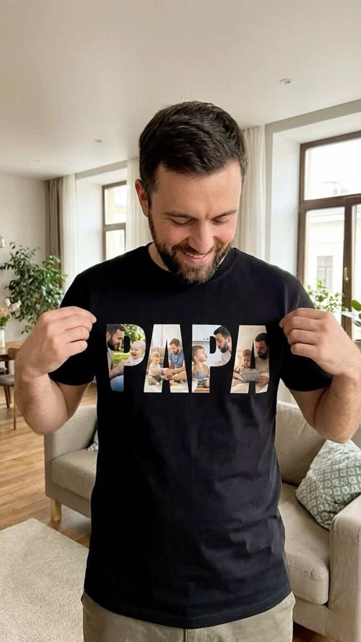 Personalized PAPA Photo T-Shirt – Black | Custom Family Photo Printed T-Shirt for Dad