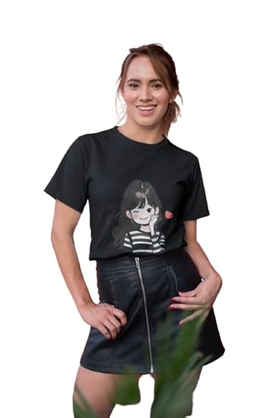 Cute Girl Cartoon Graphic Print Women's Yellow T-Shirt