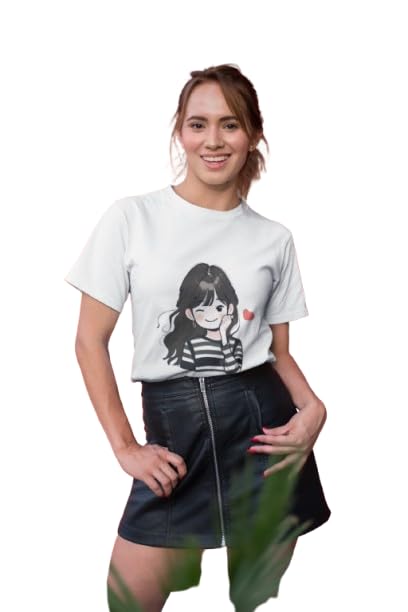 Cute Girl Cartoon Graphic Print Women's Yellow T-Shirt
