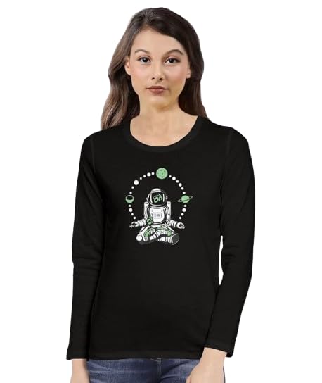 Astronaut Meditation Graphic Print Women’s T-Shirt – Mindful Cotton Casual Tee