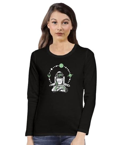 Astronaut Meditation Graphic Print Women’s T-Shirt – Mindful Cotton Casual Tee
