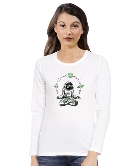 Astronaut Meditation Graphic Print Women’s T-Shirt – Mindful Cotton Casual Tee