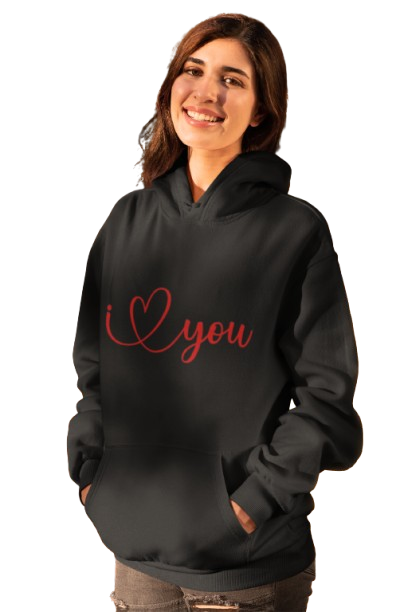 "I Love You" Embroidered Black Hoodie