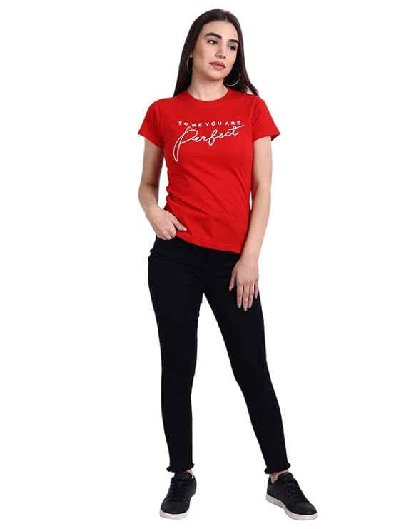 “To Me You Are Perfect” Red Graphic T-Shirt for Women | Romantic Quote Cotton Tee