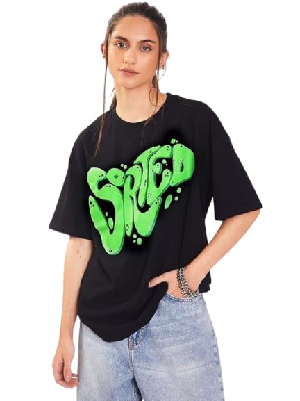 Green “SHRED” Graphic Print Oversized Women’s T-Shirt