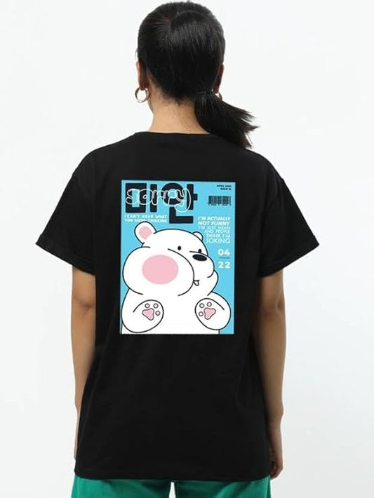 Korean Text Minimal Graphic Print Women’s T-Shirt – Aesthetic Cotton Casual Tee