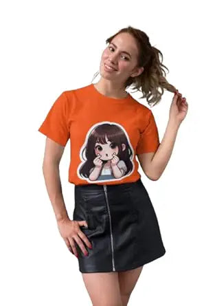Cute Anime Girl Graphic Print Women's Blue T-Shirt