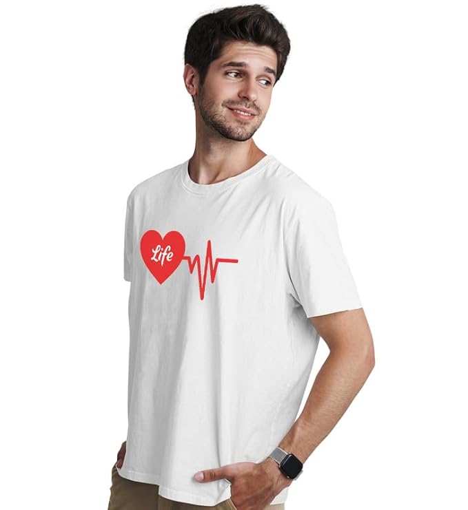 Life Partner Heartbeat Graphic Print Couple T-Shirt