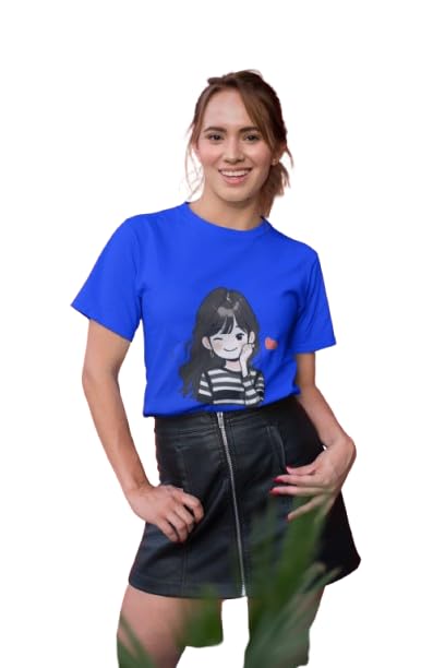 Cute Girl Cartoon Graphic Print Women's Yellow T-Shirt
