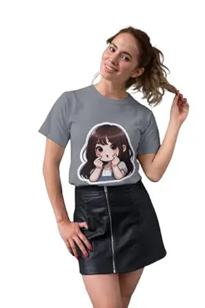 Cute Anime Girl Graphic Print Women's Blue T-Shirt