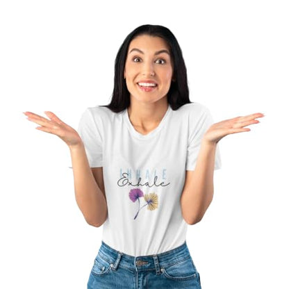 Inhale Exhale Floral Graphic Print Women’s T-Shirt – Mindful Cotton Casual Tee
