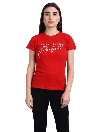 “To Me You Are Perfect” Red Graphic T-Shirt for Women | Romantic Quote Cotton Tee