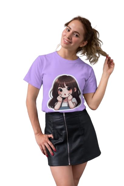 Cute Anime Girl Graphic Print Women's Blue T-Shirt