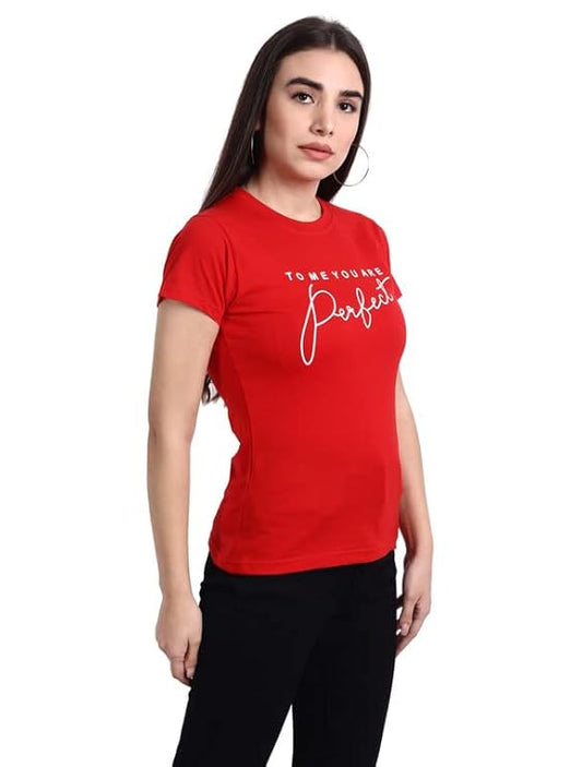 “To Me You Are Perfect” Red Graphic T-Shirt for Women | Romantic Quote Cotton Tee