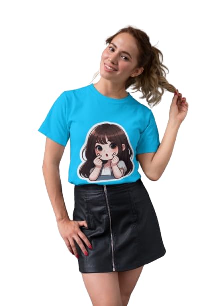 Cute Anime Girl Graphic Print Women's Blue T-Shirt